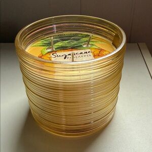Yellow Ribbed Glass Candle sugarcane pineapple bath &